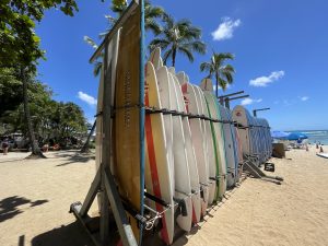 Surfboards am Strand von Waikiki